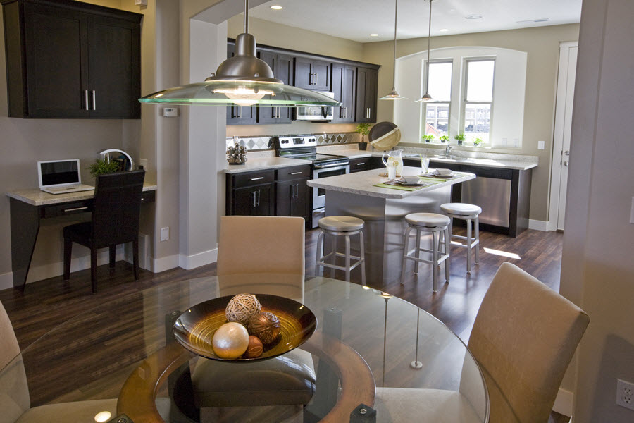 Open kitchen and dining room in Daybreak townhome