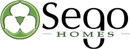 Logo of sego homes featuring a triple-loop graphic in green and the company name in black serif font.