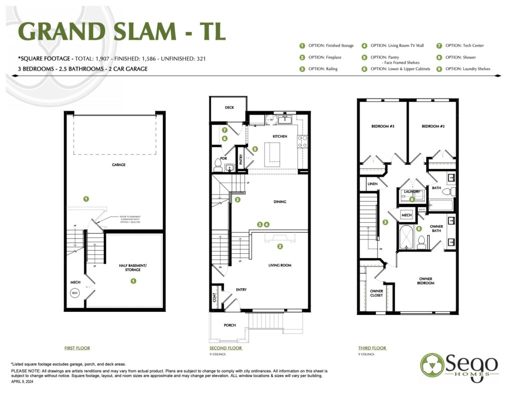 Explore the floor plan of this three-bedroom townhouse, nestled near Lake West, complete with a garage and two dynamic options for your living room and kitchen layout.